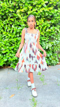 Sleeveless Smocked-White & Brown Shaded Dress