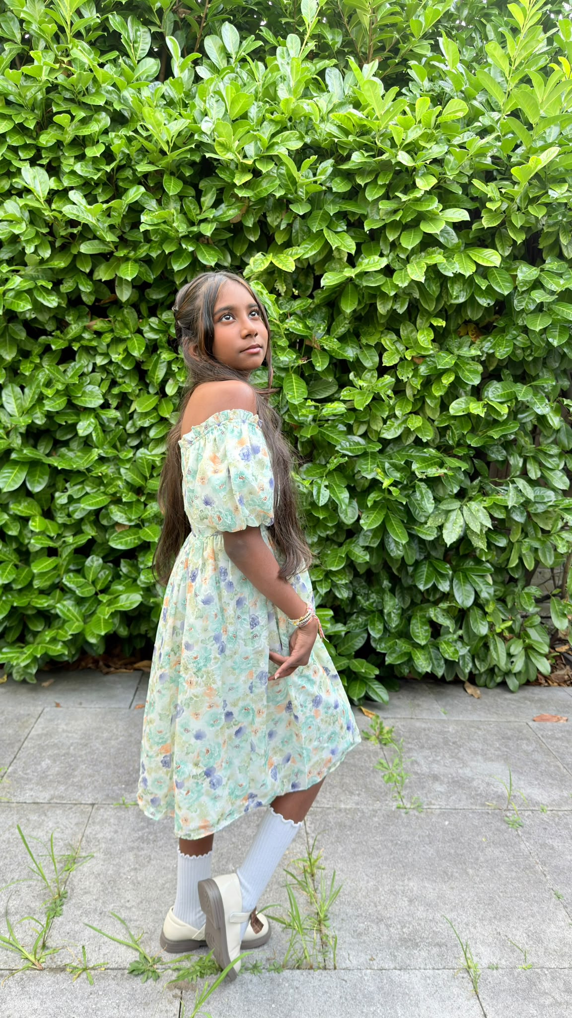 Adorable Flowery Off Shoulder-Light Dress in Mint Green