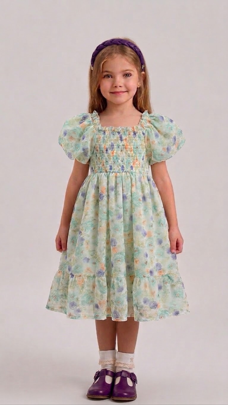 Adorable Flowery Off Shoulder-Light Dress in Mint Green