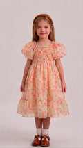 Adorable Flowery Off Shoulder-Light Dress in Orange